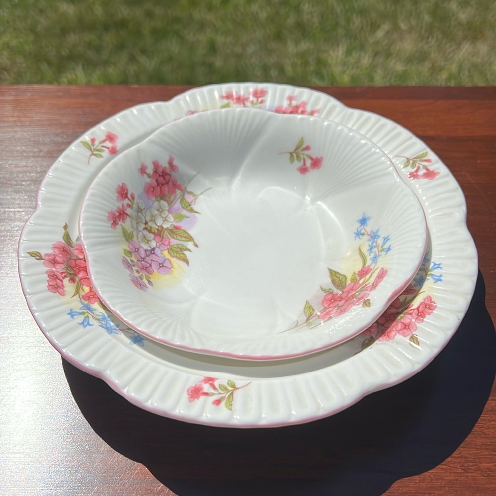 VTG Shelley England Fine Bone China "Stocks" Pattern Dessert Bowl & Soup Bowl